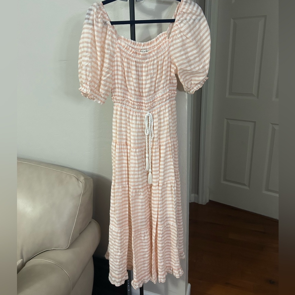 Moon River Blush and White Check Midi Dress